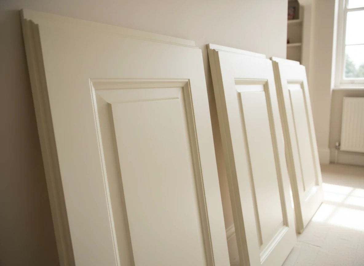 Sprayed kitchen cabinet doors in an Ascot estate kitchen by Ascot Decorators