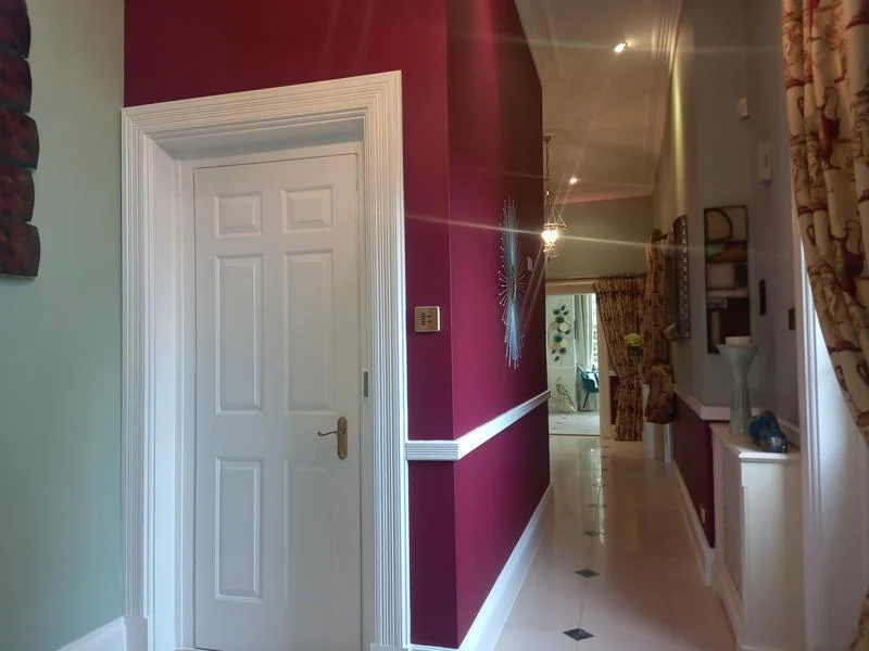 Magenta and pale sage hallway by PA Painting & Decorating — Ascot Decorators